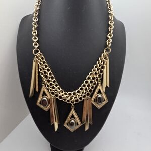 Gold Statement Necklace with Geometric Accents